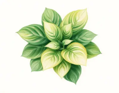 AI-generated watercolor illustration of Hosta 'Nicola' (not a photograph)