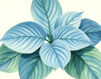 AI-generated watercolor illustration of Hosta 'Out of the Blue' (not a photograph)