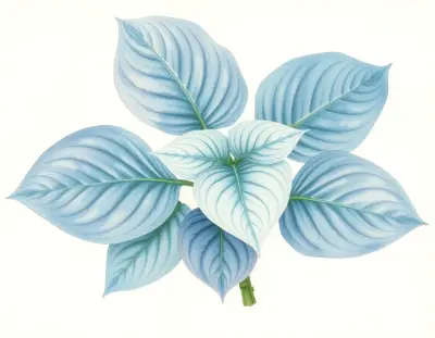 AI-generated watercolor illustration of Hosta 'Paradise Restored' (not a photograph)