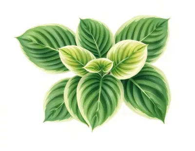 AI-generated watercolor illustration of Hosta 'Pastels' (not a photograph)