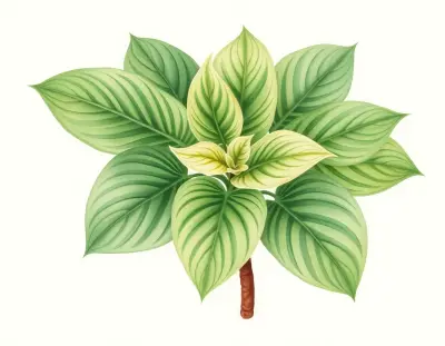AI-generated watercolor illustration of Hosta 'Picadilly Circus' (not a photograph)