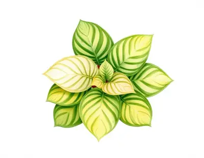 AI-generated watercolor illustration of Hosta 'Polychrome' (not a photograph)