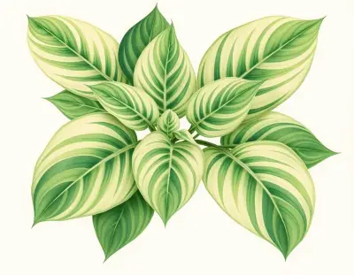 AI-generated watercolor illustration of Hosta 'Puddles and Bumps' (not a photograph)