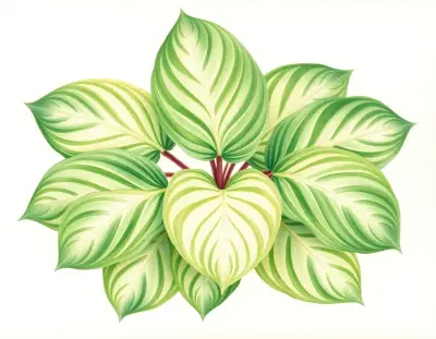 AI-generated watercolor illustration of Hosta 'Rosedale Mixmaster' (not a photograph)