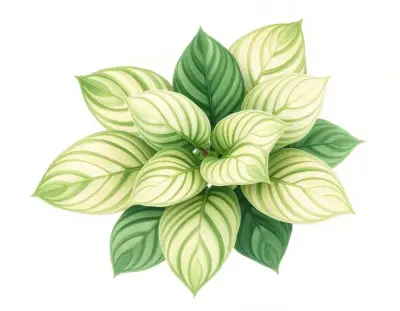 AI-generated watercolor illustration of Hosta 'Rosedale Stitched in Silk' (not a photograph)