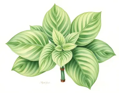 AI-generated watercolor illustration of Hosta 'Rosedale Thunderheads' (not a photograph)