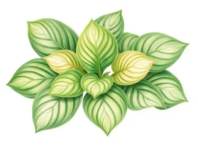 AI-generated watercolor illustration of Hosta 'Rosedale Waterwheel' (not a photograph)