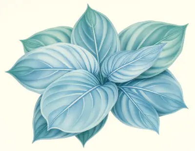 AI-generated watercolor illustration of Hosta 'Russell Lee' (not a photograph)