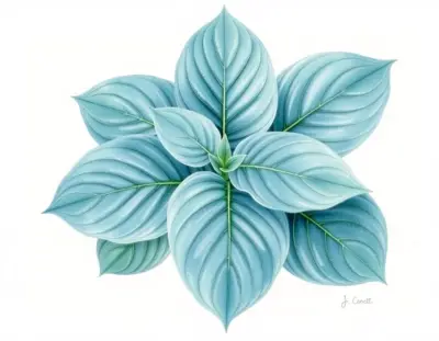 AI-generated watercolor illustration of Hosta 'Satin Flare' (not a photograph)