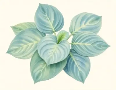 AI-generated watercolor illustration of Hosta 'Sea Beacon' (not a photograph)