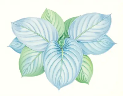 AI-generated watercolor illustration of Hosta 'Singing in the Rain' (not a photograph)