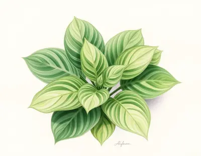 AI-generated watercolor illustration of Hosta 'Slim Polly' (not a photograph)