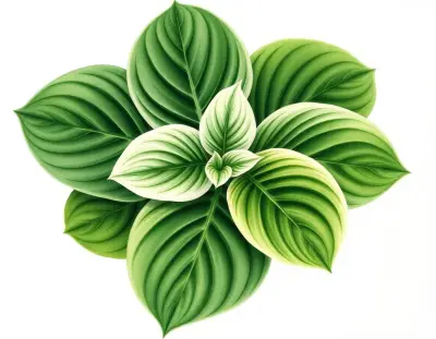 AI-generated watercolor illustration of Hosta 'Stairway to Heaven' (not a photograph)