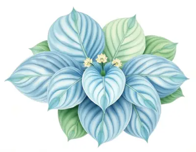 AI-generated watercolor illustration of Hosta 'Stormy Lake' (not a photograph)