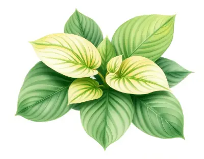 AI-generated watercolor illustration of Hosta 'Stormy Weather' (not a photograph)