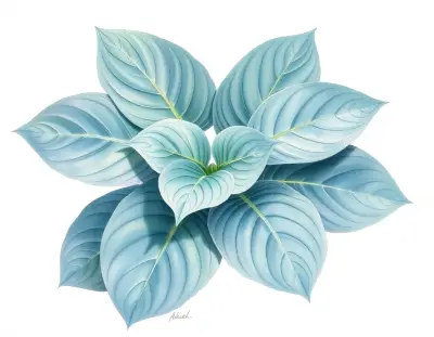 AI-generated watercolor illustration of Hosta 'Sum Like it Hot' (not a photograph)