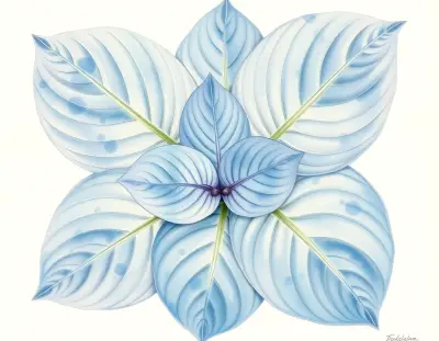 AI-generated watercolor illustration of Hosta 'Suzy Q' (not a photograph)
